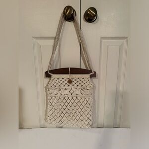 Handmade 1970’s Macrame & Wooden Shoulder Bag